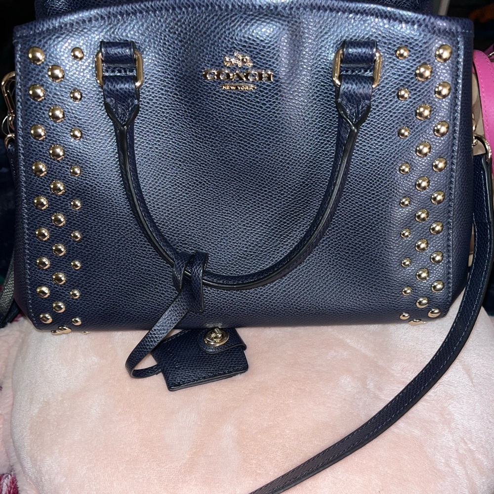 Coach Blue and Gold Studded Satchel